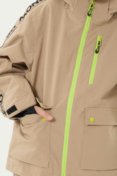 Kids' Khaki Sporty Logo Tape Waterproof Insulated Snow Jacket